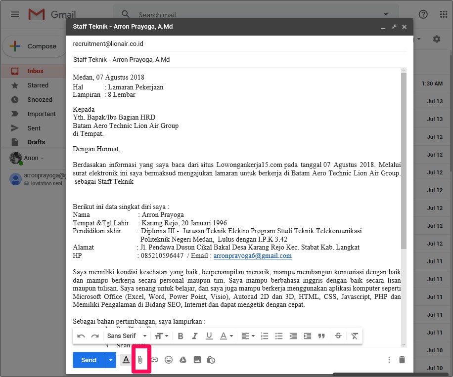 Contoh Surat Email Lamaran Kerja