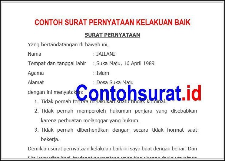 Contoh Surat Keterangan Baik Untuk Melamar Pekerjaan