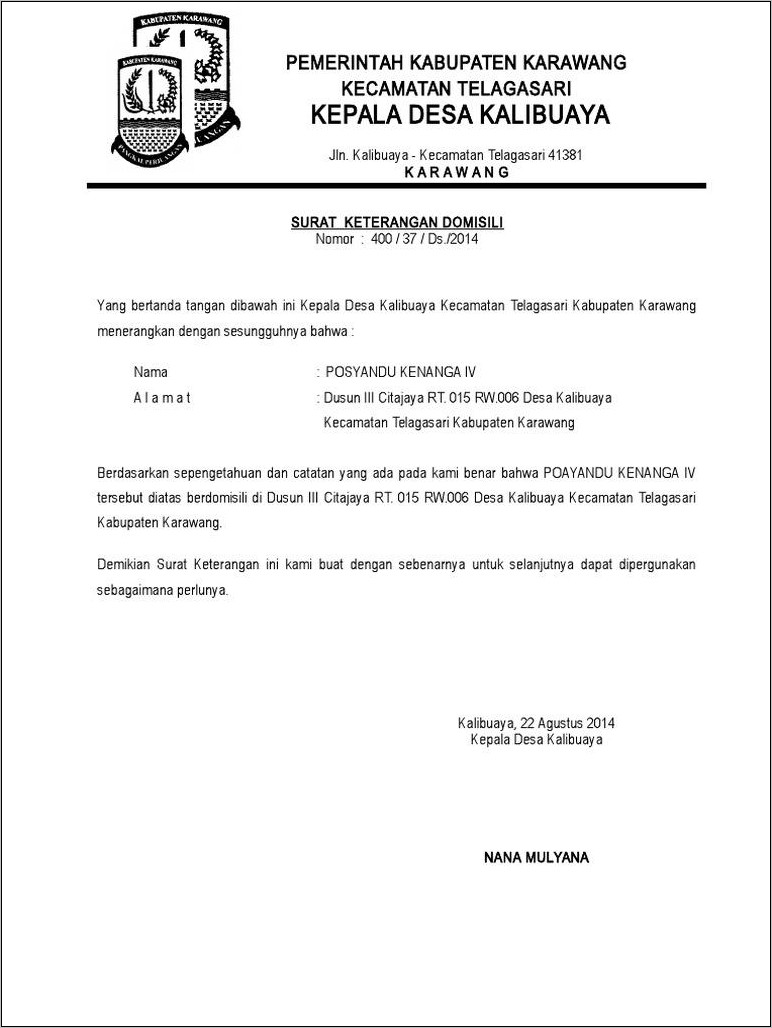 Contoh Surat Keterangan Domisili Pelamar Dari Luar