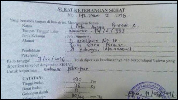 Contoh Surat Keterangan Sehat Dari Dokter Untuk Melamar Pekerjaan