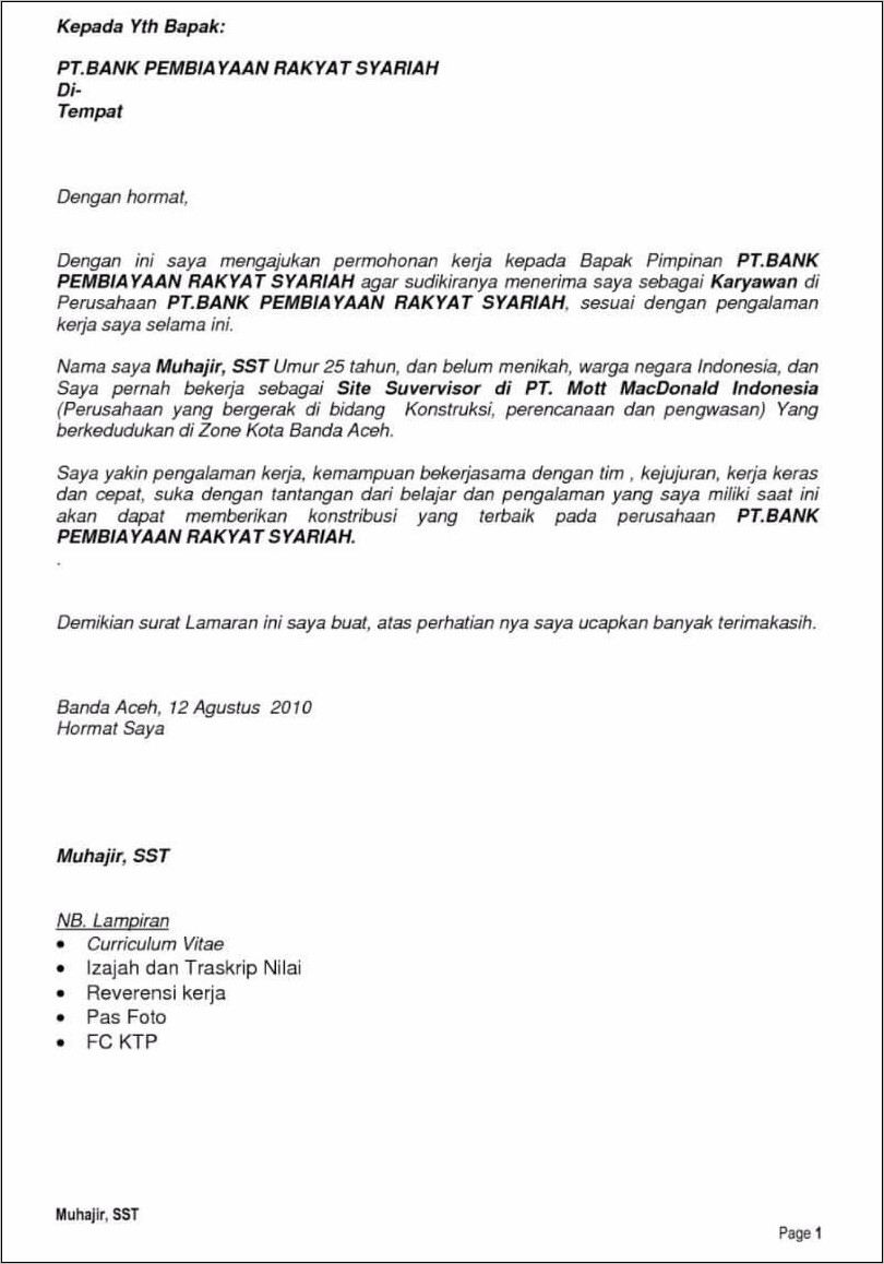 Contoh Surat Lamar Ke Abnk