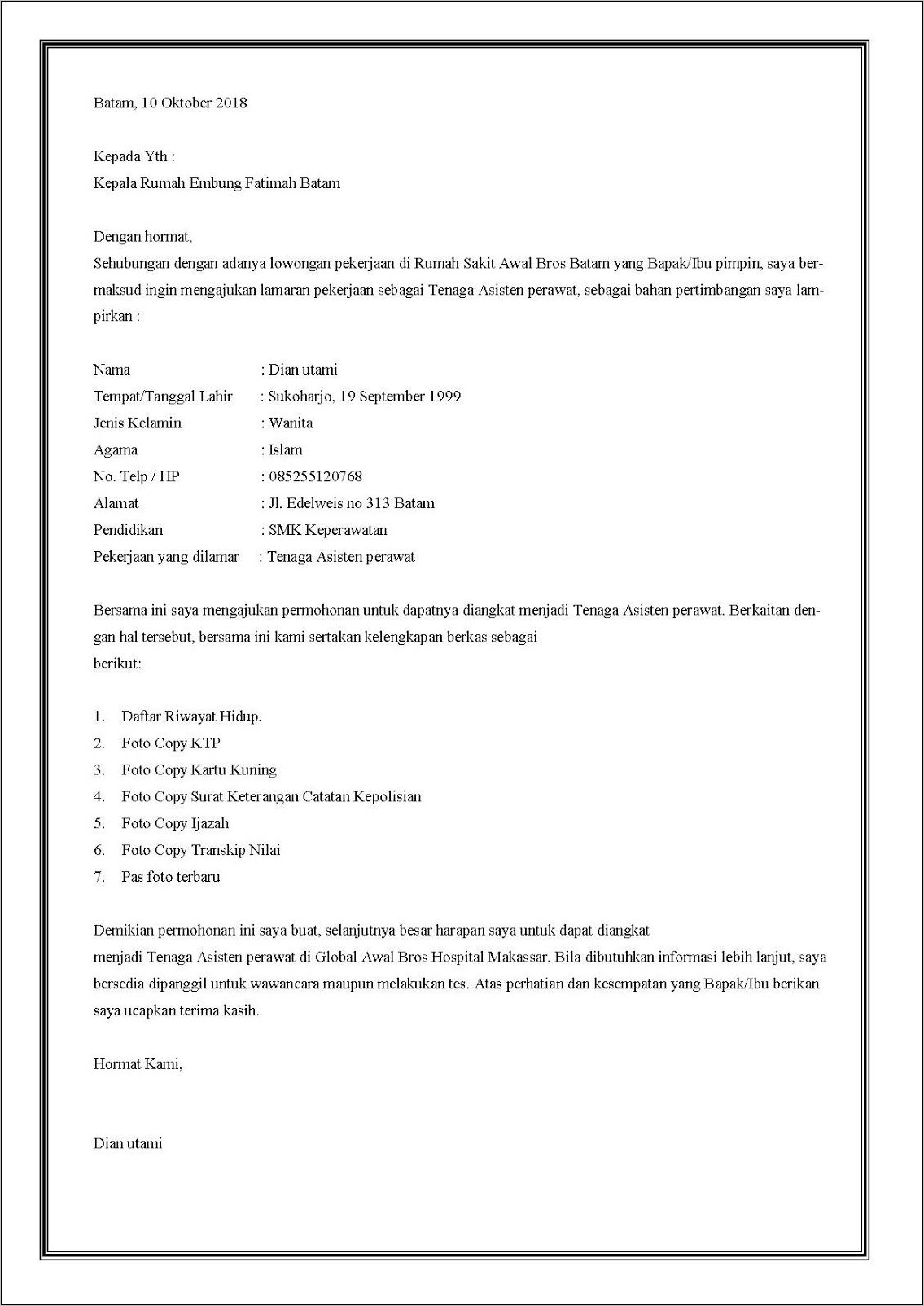 Contoh Surat Lamaran Anak Smk