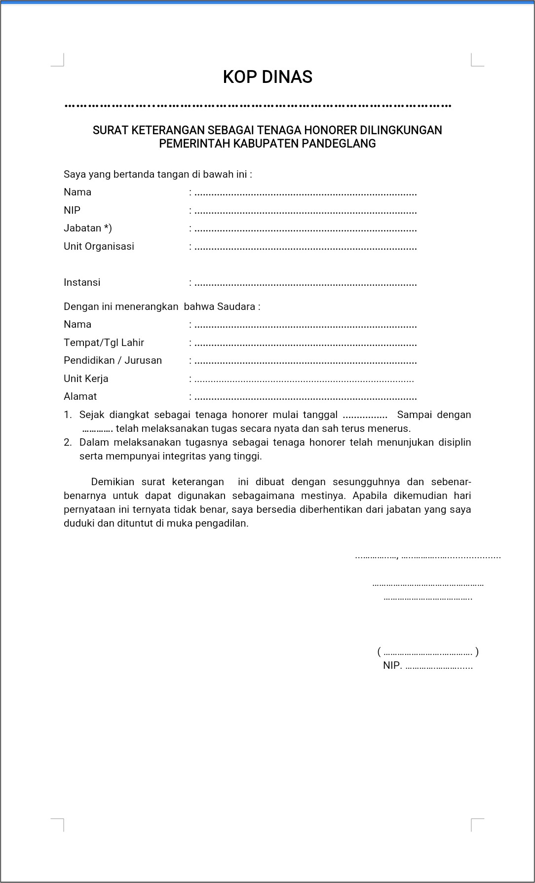 Contoh Surat Lamaran Badan Kepegawaian Negara