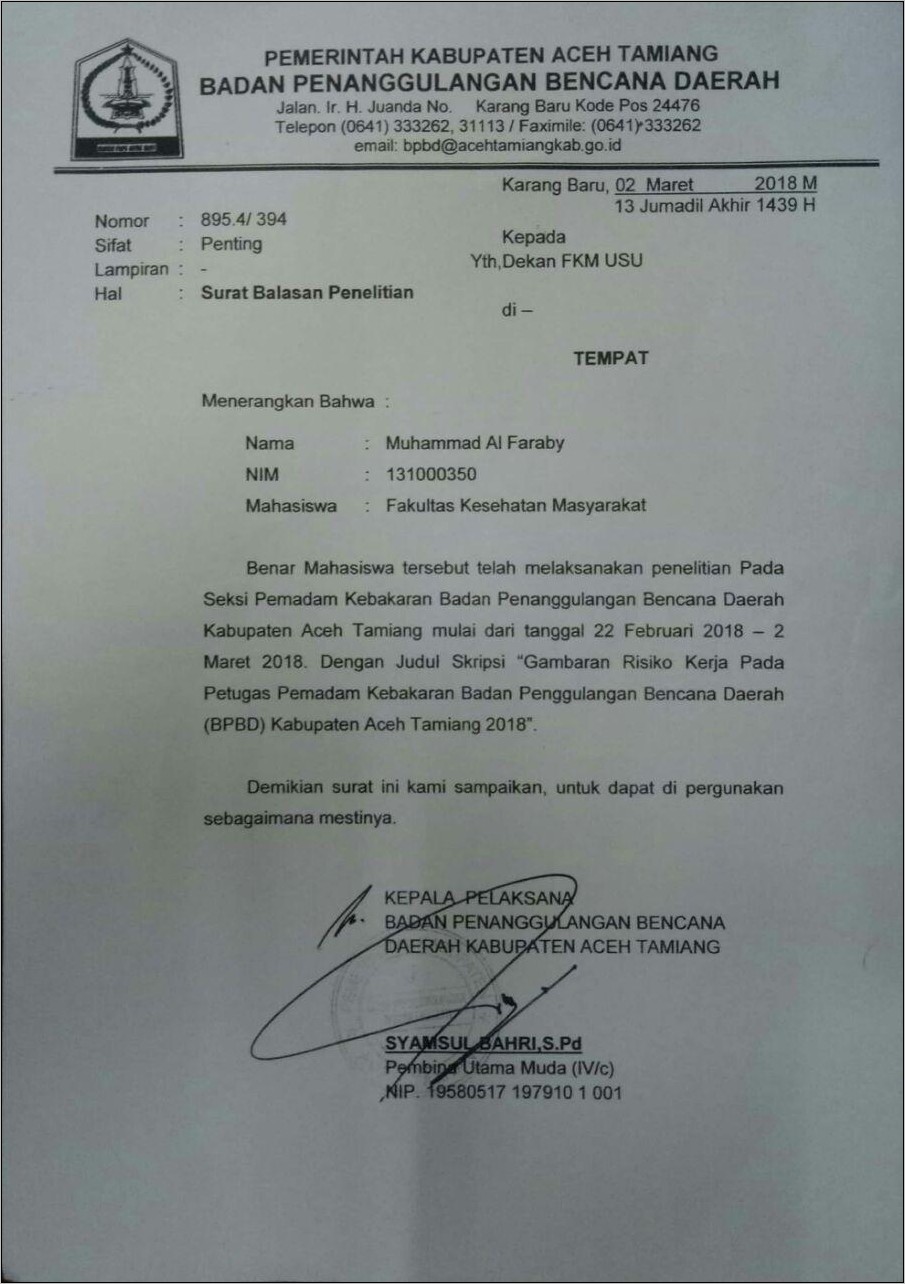 Contoh Surat Lamaran Badan Pusat Statistik Di Aceh Tamiang