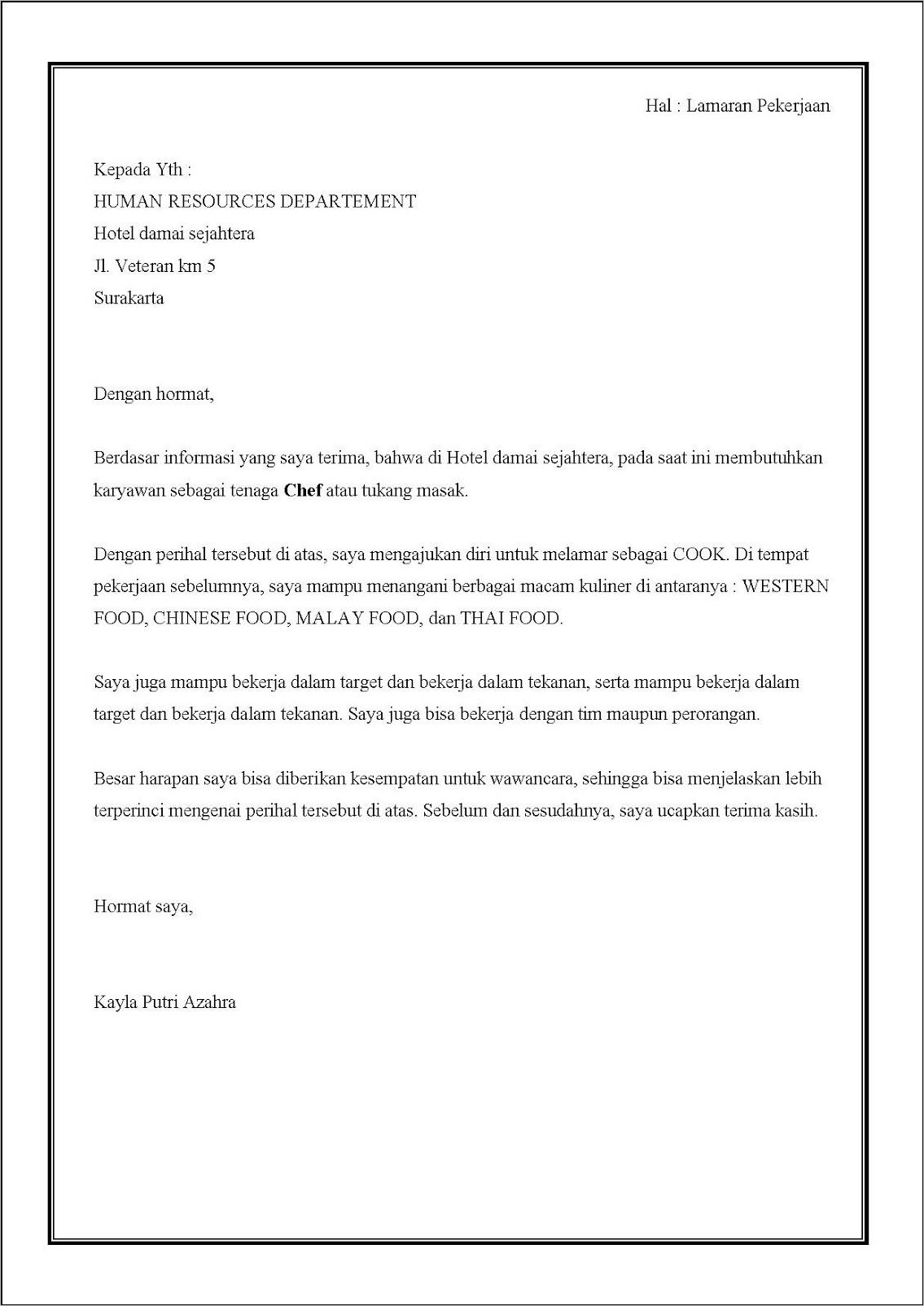 Contoh Surat Lamaran Bahasa Inggris Terbaik