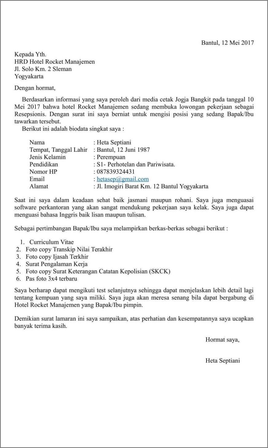 Contoh Surat Lamaran Berdasarkan Informasi Dari Orang Kerja Bahasa Inggris
