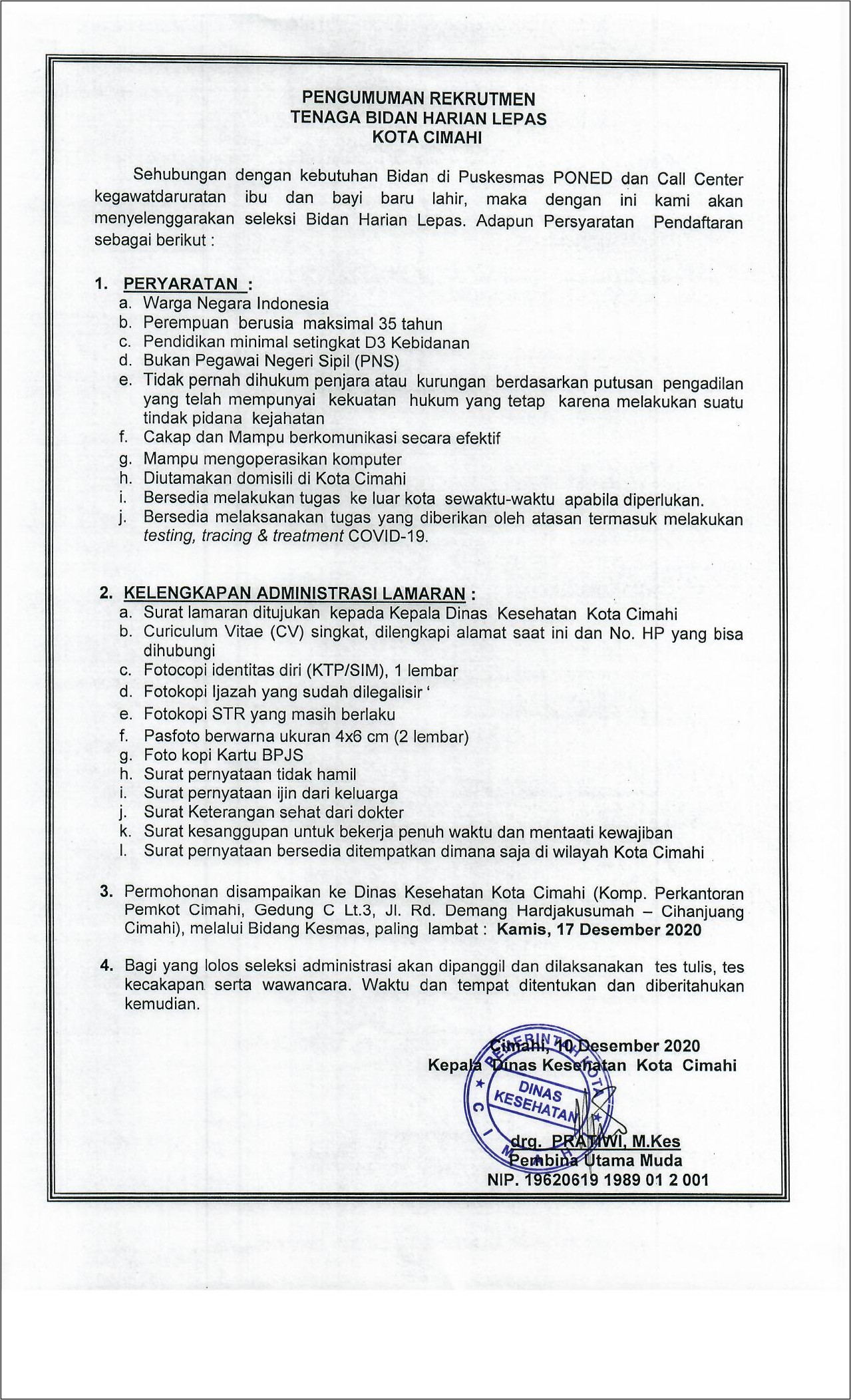 Contoh Surat Lamaran Bidan Ke Dinkes