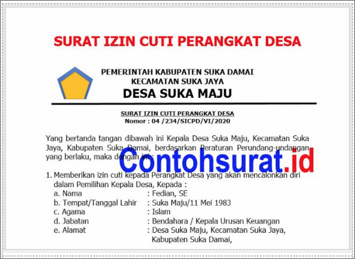 Contoh Surat Lamaran Calon Kepala Desa