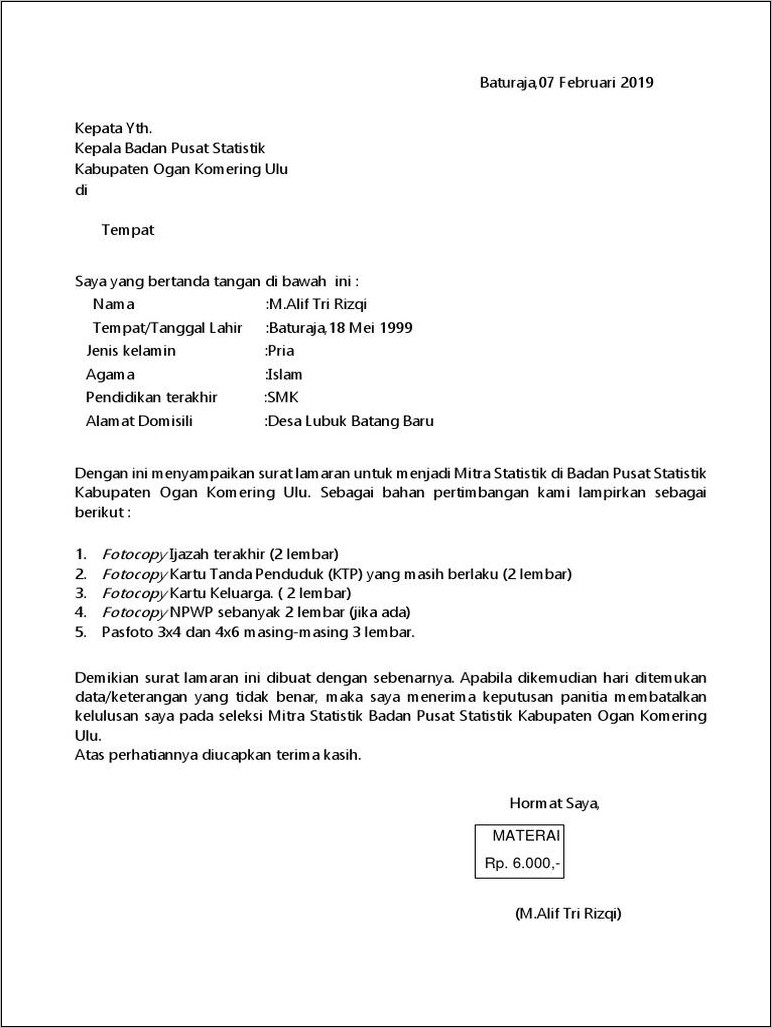 Contoh Surat Lamaran Calon Pilkades Terbaru 2018