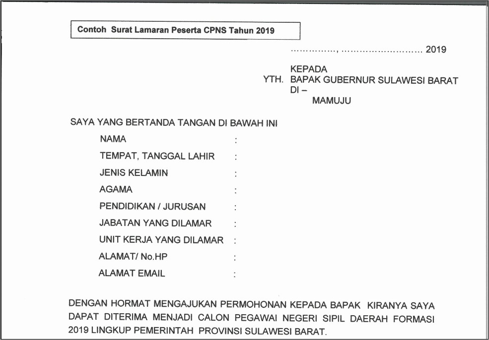 Contoh Surat Lamaran Cpns Aceh Barat 2019