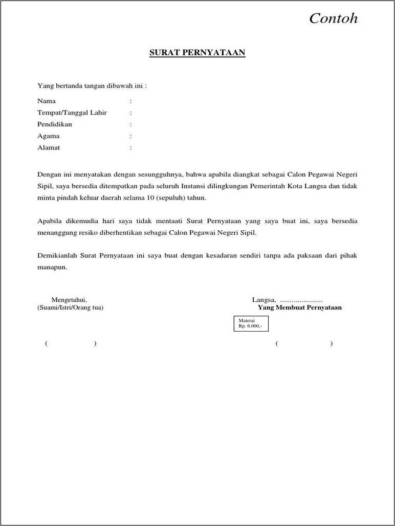 Contoh Surat Lamaran Cpns Aceh Besar 2019
