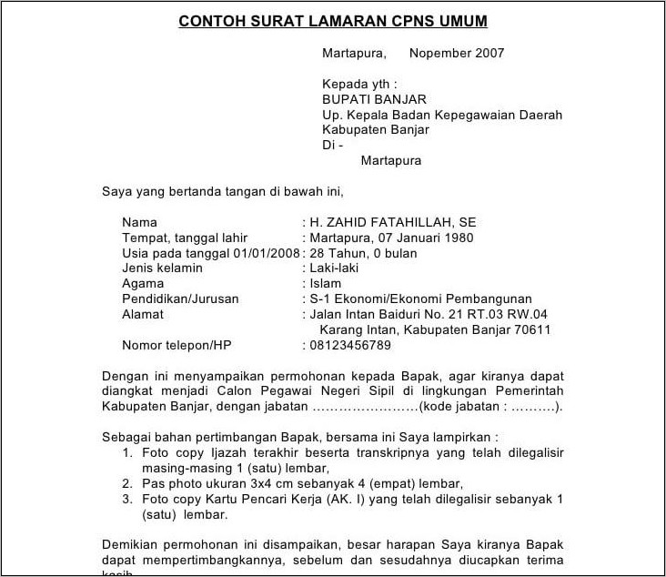 Contoh Surat Lamaran Cpns Basarnas 2018