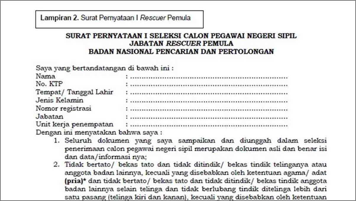 Contoh Surat Lamaran Cpns Basarnas