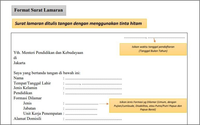 Contoh Surat Lamaran Cpns Formasi Sma Kemendikbud Tulis Tangan