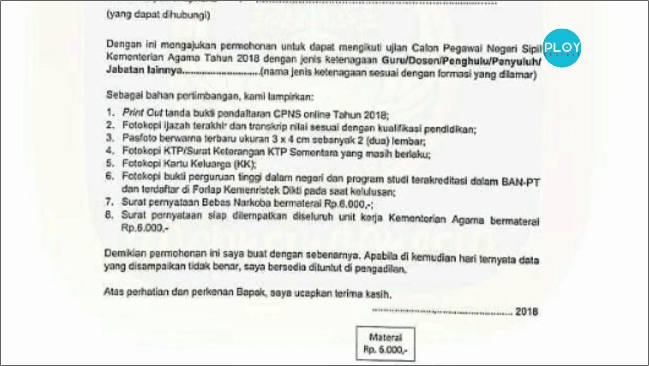 Contoh Surat Lamaran Cpns Formasi Umum Pemerintah Daerah 2018