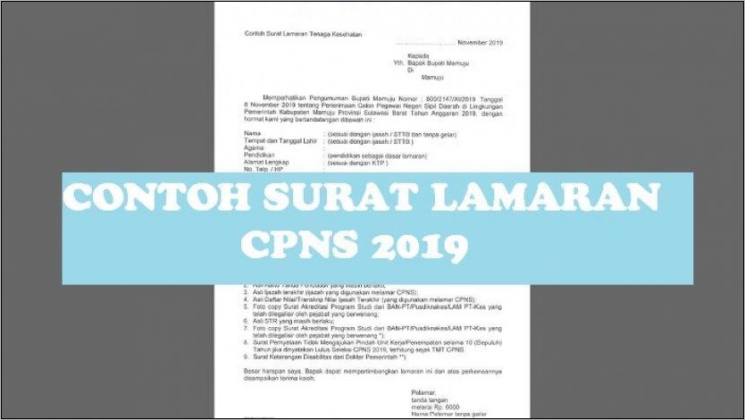 Contoh Surat Lamaran Cpns Instansi Pemda 2019