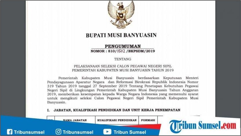 Contoh Surat Lamaran Cpns Kabupaten Musi Rawas