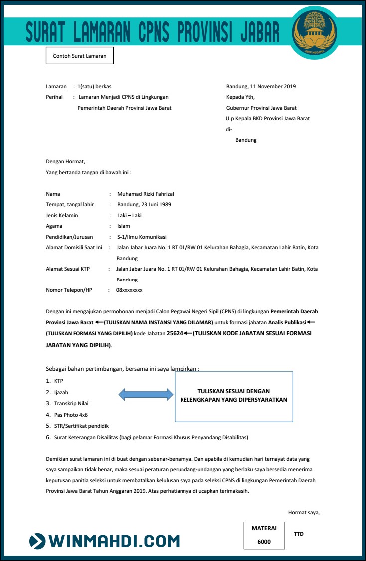 Contoh Surat Lamaran Cpns Tenaga Teknis