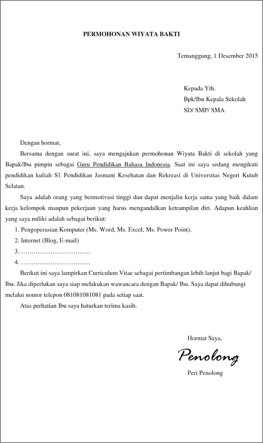 Contoh Surat Lamaran Dalam Bahasa Inggris Yang Baik Dan Benar