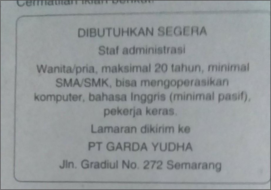 Contoh Surat Lamaran Dari Iklan Koran