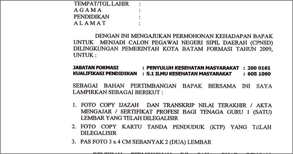 Contoh Surat Lamaran Dinas Kominfo