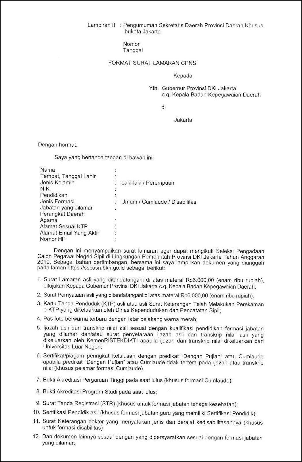 Contoh Surat Lamaran Ke Bumn