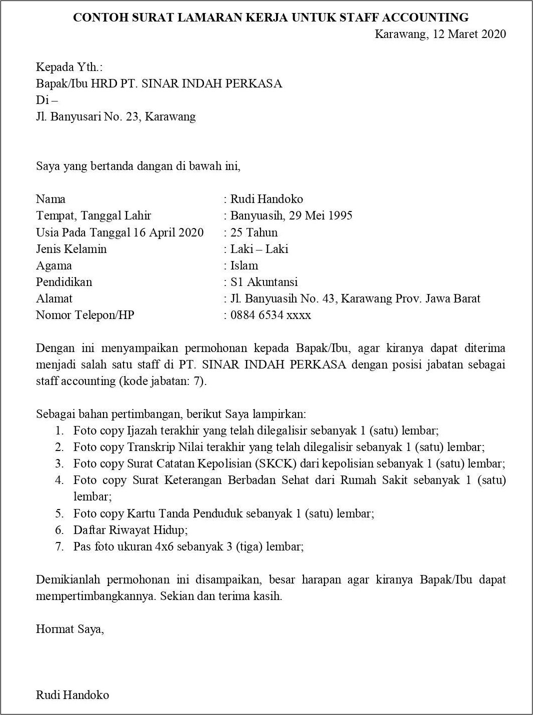 Contoh Surat Lamaran Kerja Akuntansi Dalam Bahasa Inggris Dan Artinya