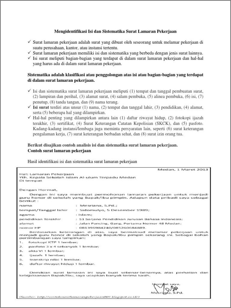 Contoh Surat Lamaran Kerja Atas Inisiatif Sendiri Dalam Bahasa Inggris