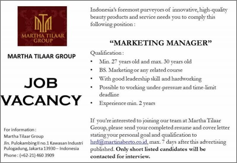 Contoh Surat Lamaran Kerja Bahasa Inggris Beserta Iklannya