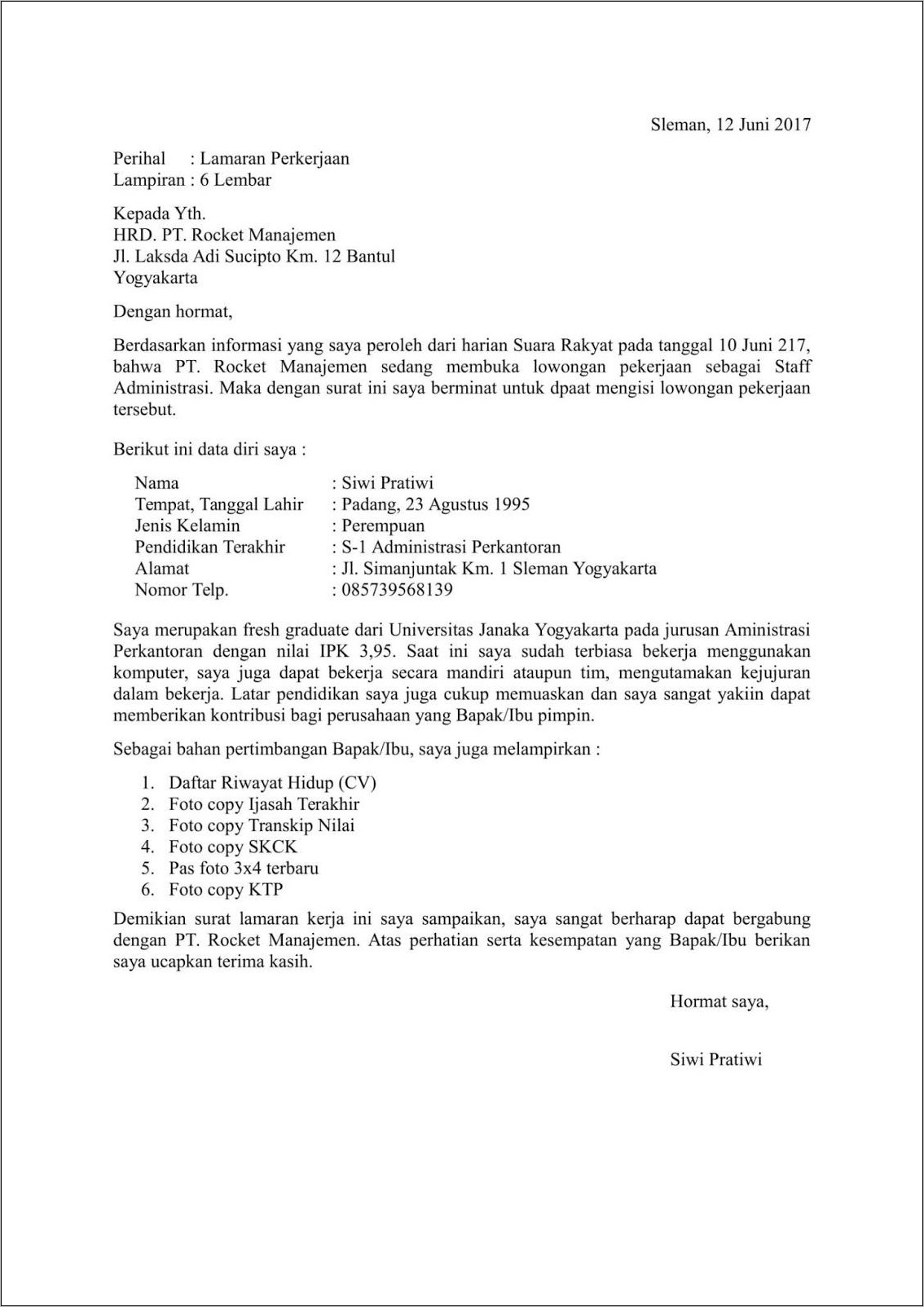 Contoh Surat Lamaran Kerja Bahasa Inggris Fresh Graduate Sma