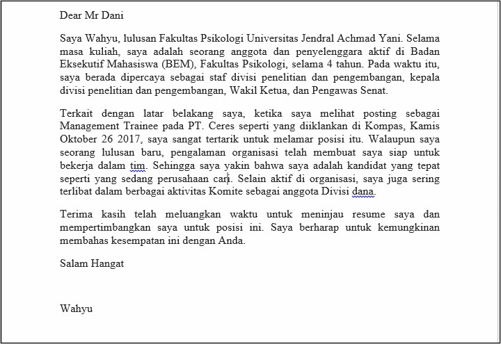 Contoh Surat Lamaran Kerja Bahasa Inggris Untuk Hotel Beserta Artinya