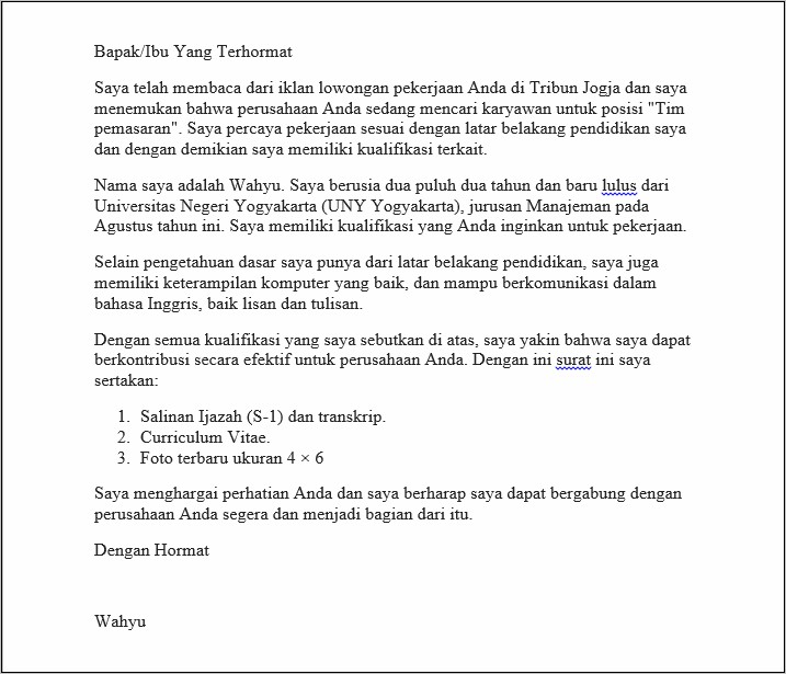 Contoh Surat Lamaran Kerja Bahasa Inggris Via Email Dan Artinya