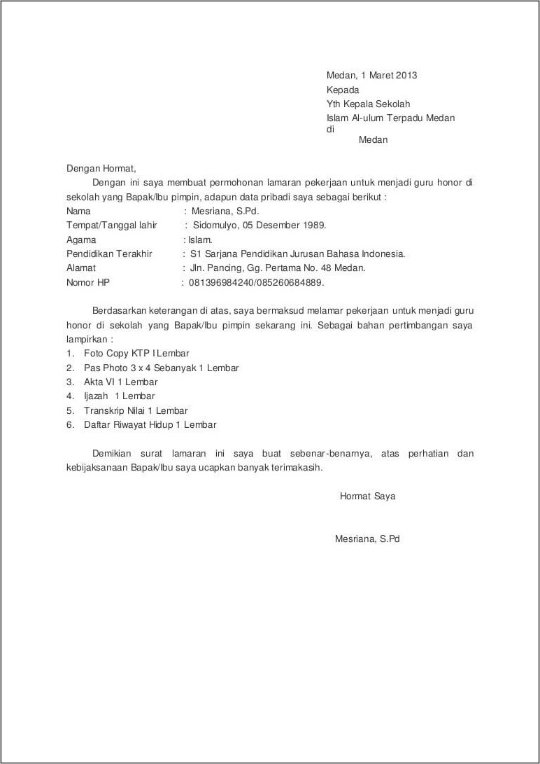 Contoh Surat Lamaran Kerja Bnpb