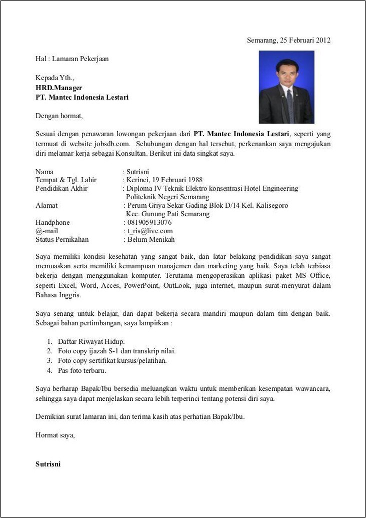 Contoh Surat Lamaran Kerja Dan Cv Yang Baik Dan Benar