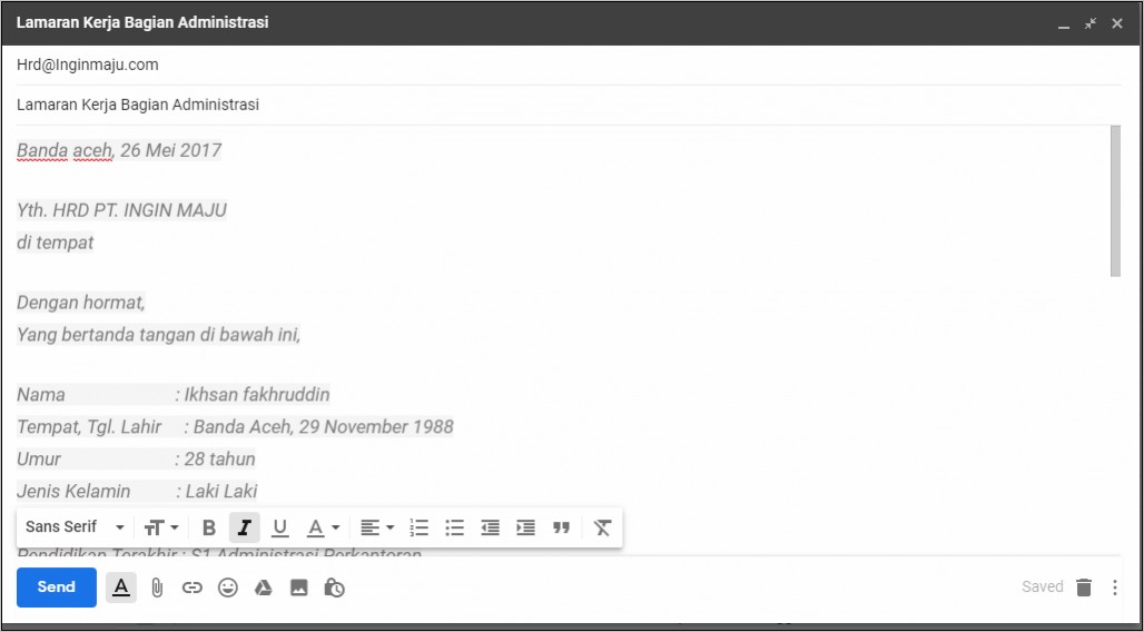 Contoh Surat Lamaran Kerja Dengan Email