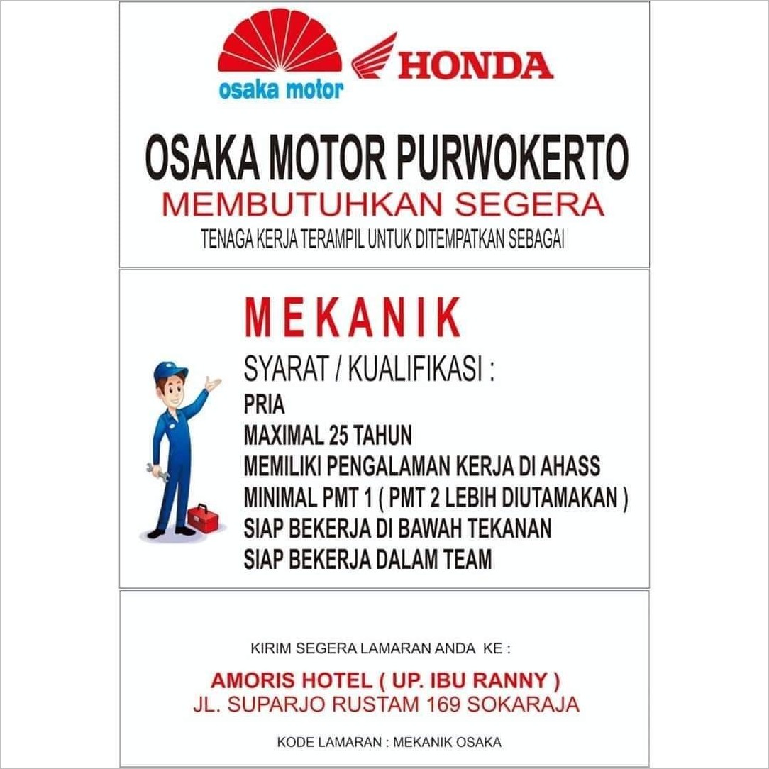 Contoh Surat Lamaran Kerja Di Dealer Motor Honda Sebagai Mekanik