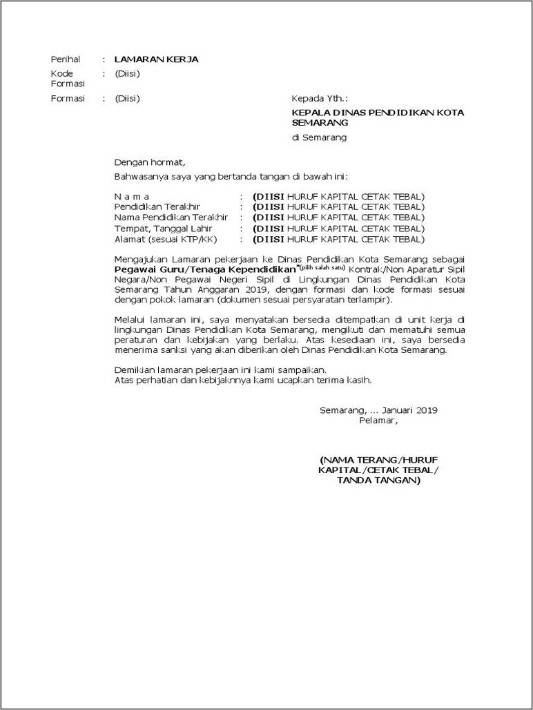 Contoh Surat Lamaran Kerja Di Dinas Pendidikan