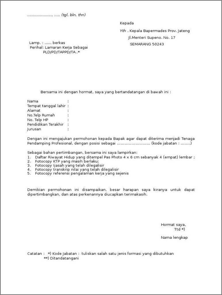 Contoh Surat Lamaran Kerja Di Kantor Desa