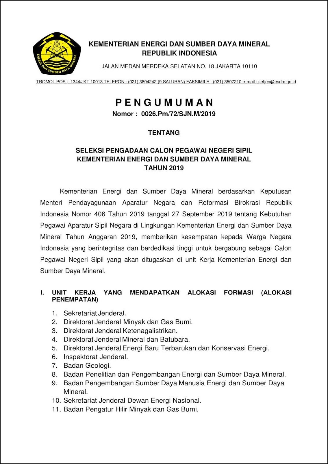 Contoh Surat Lamaran Kerja Di Kantor Inspektorat