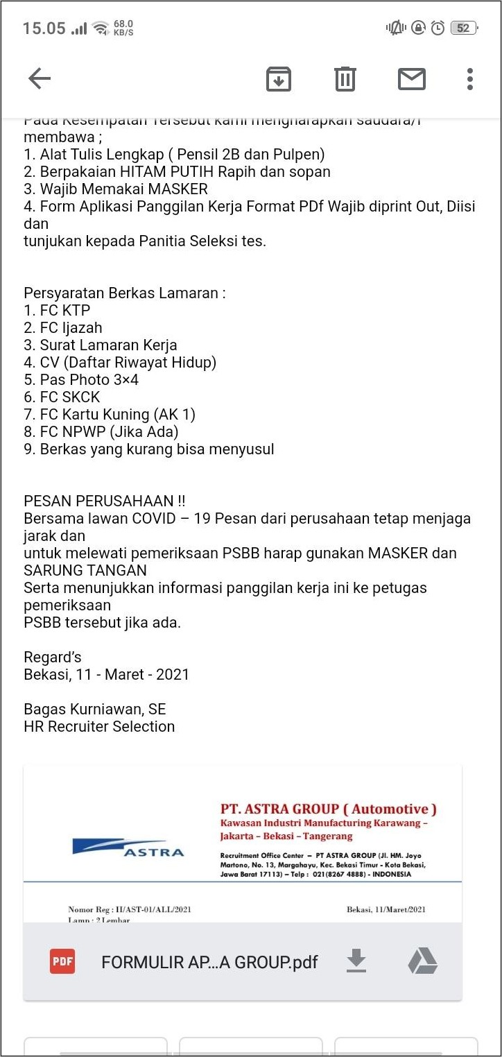 Contoh Surat Lamaran Kerja Di Pt Ast Indonesia