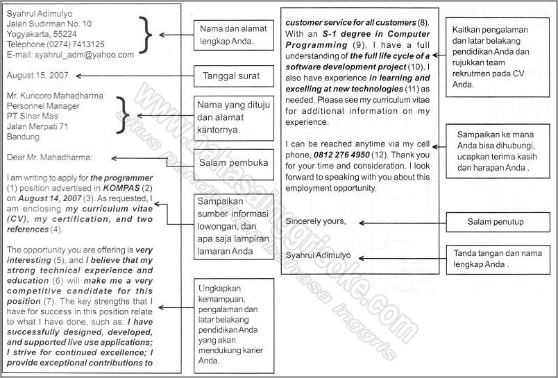 Contoh Surat Lamaran Kerja Di Pt Dalam Bahasa Inggris