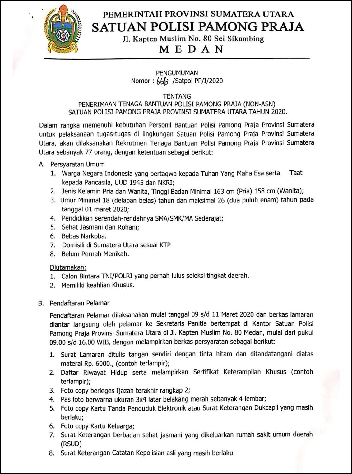 Contoh Surat Lamaran Kerja Di Satpol Pp