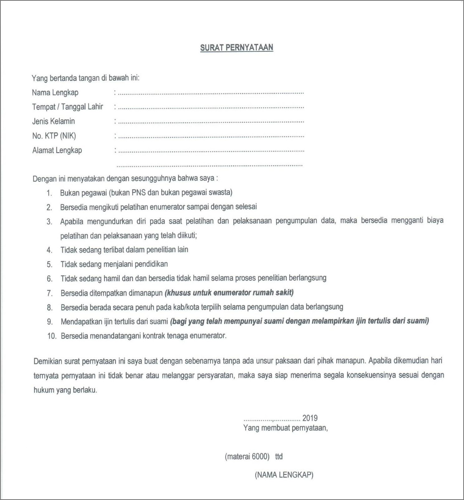 Contoh Surat Lamaran Kerja Enumerator Kesehatan