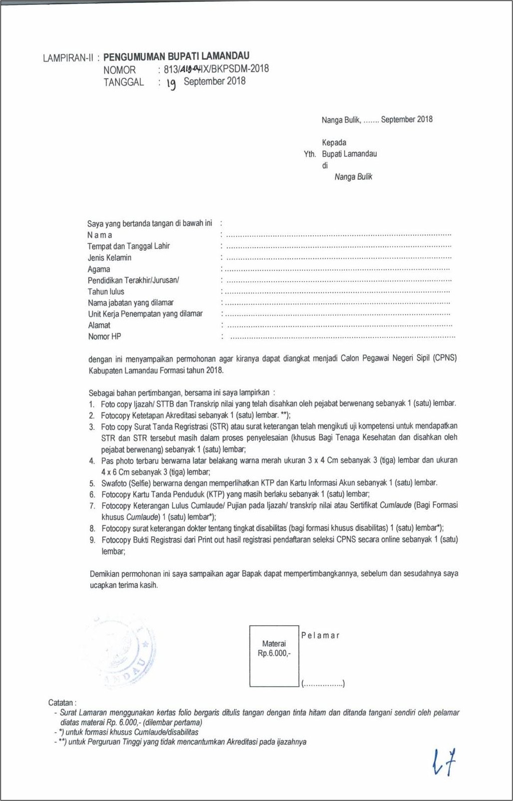 Contoh Surat Lamaran Kerja Folio