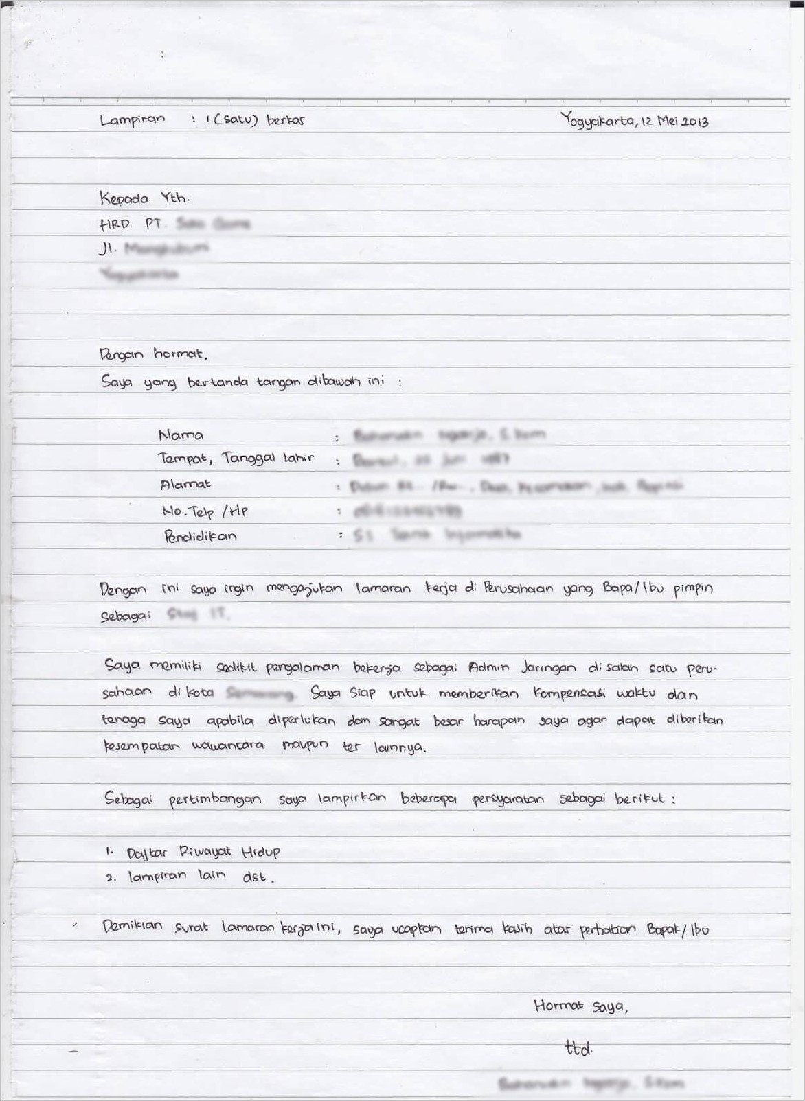 Contoh Surat Lamaran Kerja Fresh Graduate Bahasa Indonesia