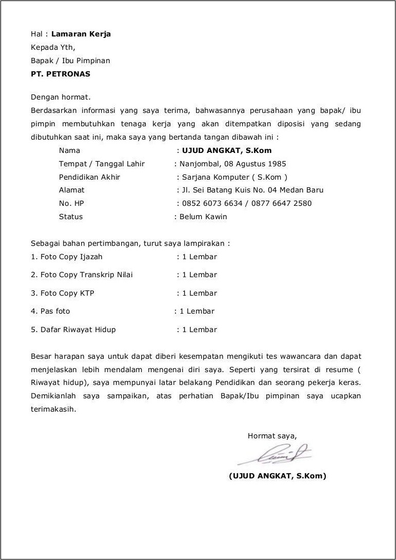 Contoh Surat Lamaran Kerja Grapari