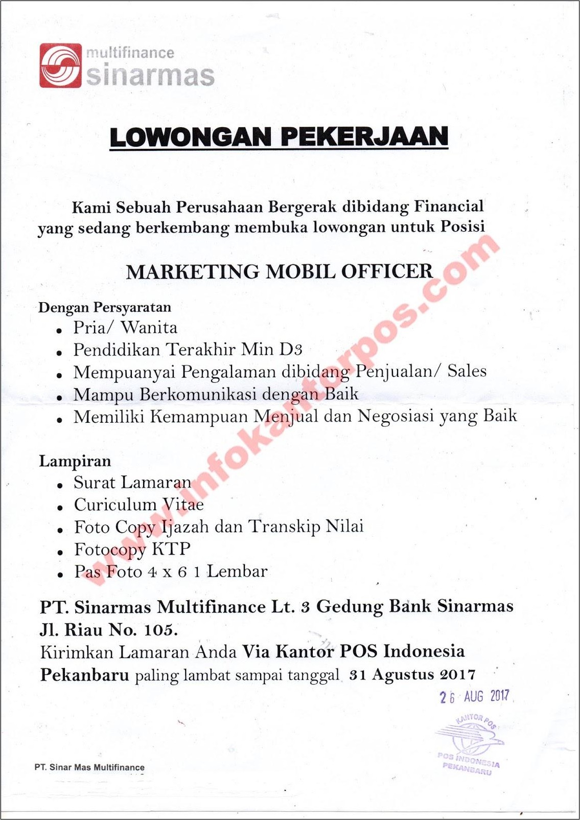 Contoh Surat Lamaran Kerja Kantor Pos 2019