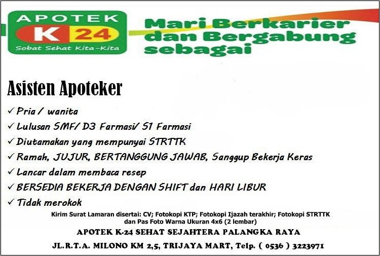 Contoh Surat Lamaran Kerja Ke Apotek