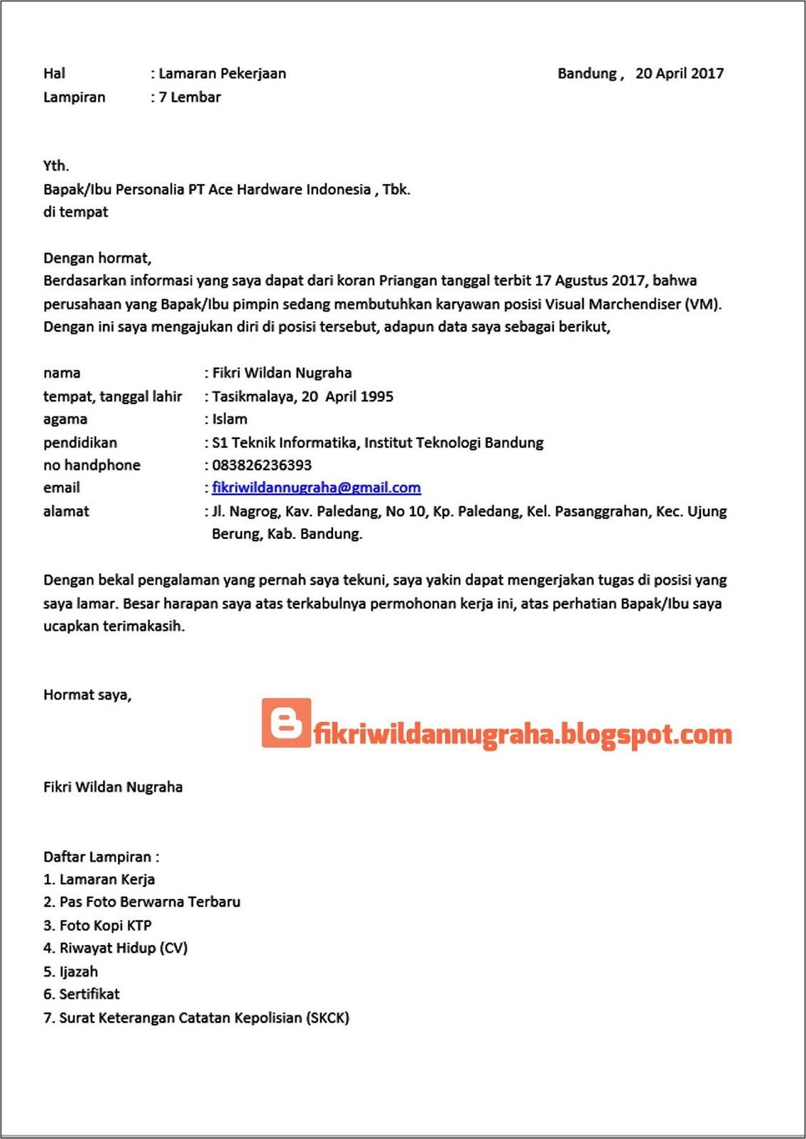 Contoh Surat Lamaran Kerja Kepolisian