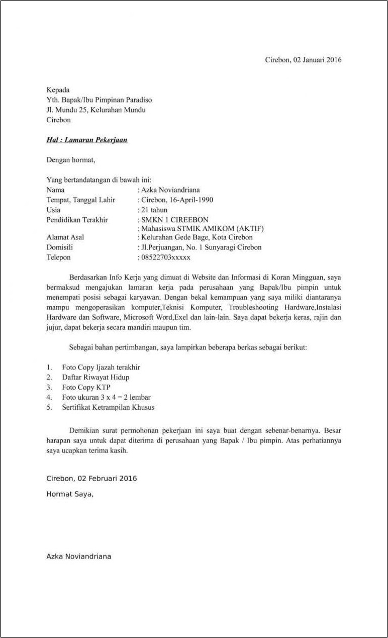 Contoh Surat Lamaran Kerja Part Time Sebagai Musik  Surat Lamaran